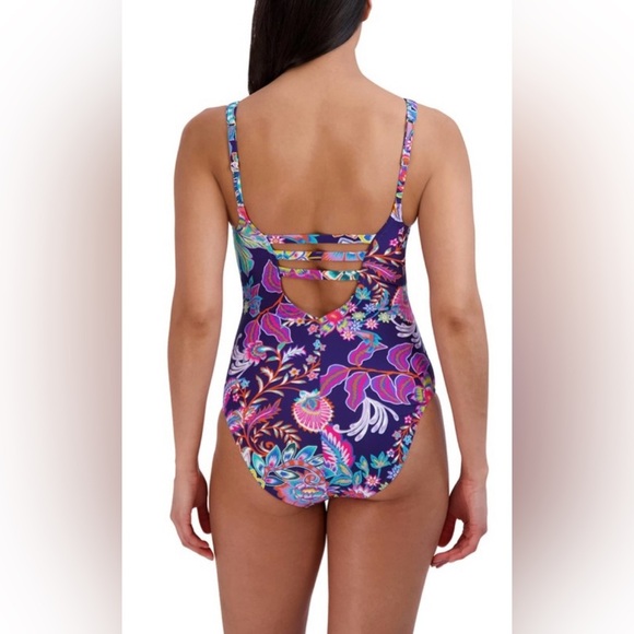 BCBGMAXAZRIA One Piece Swimsuit Lace Up Grommet Tummy Control  Size M - Picture 5 of 8